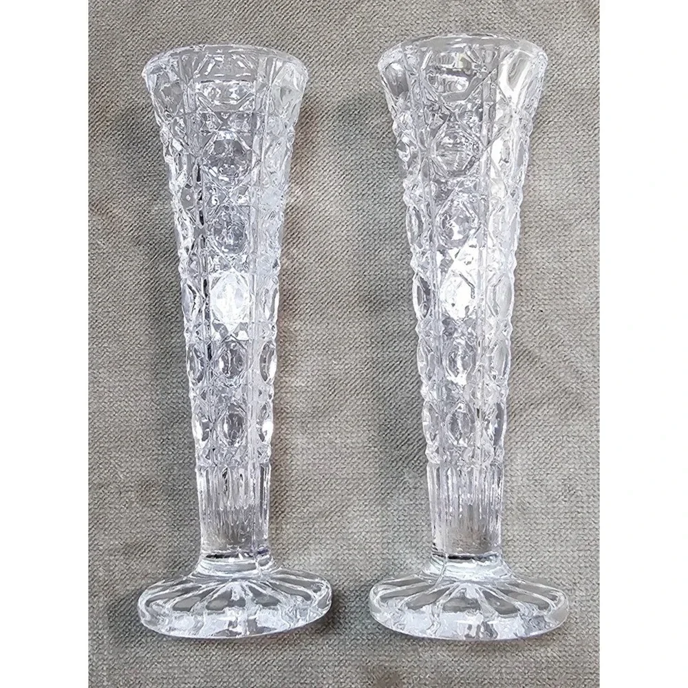 Eternal Crystal 6 Inch Bud Vase Set of 2 24% Lead Crystal Clear #314125 Taiwan
